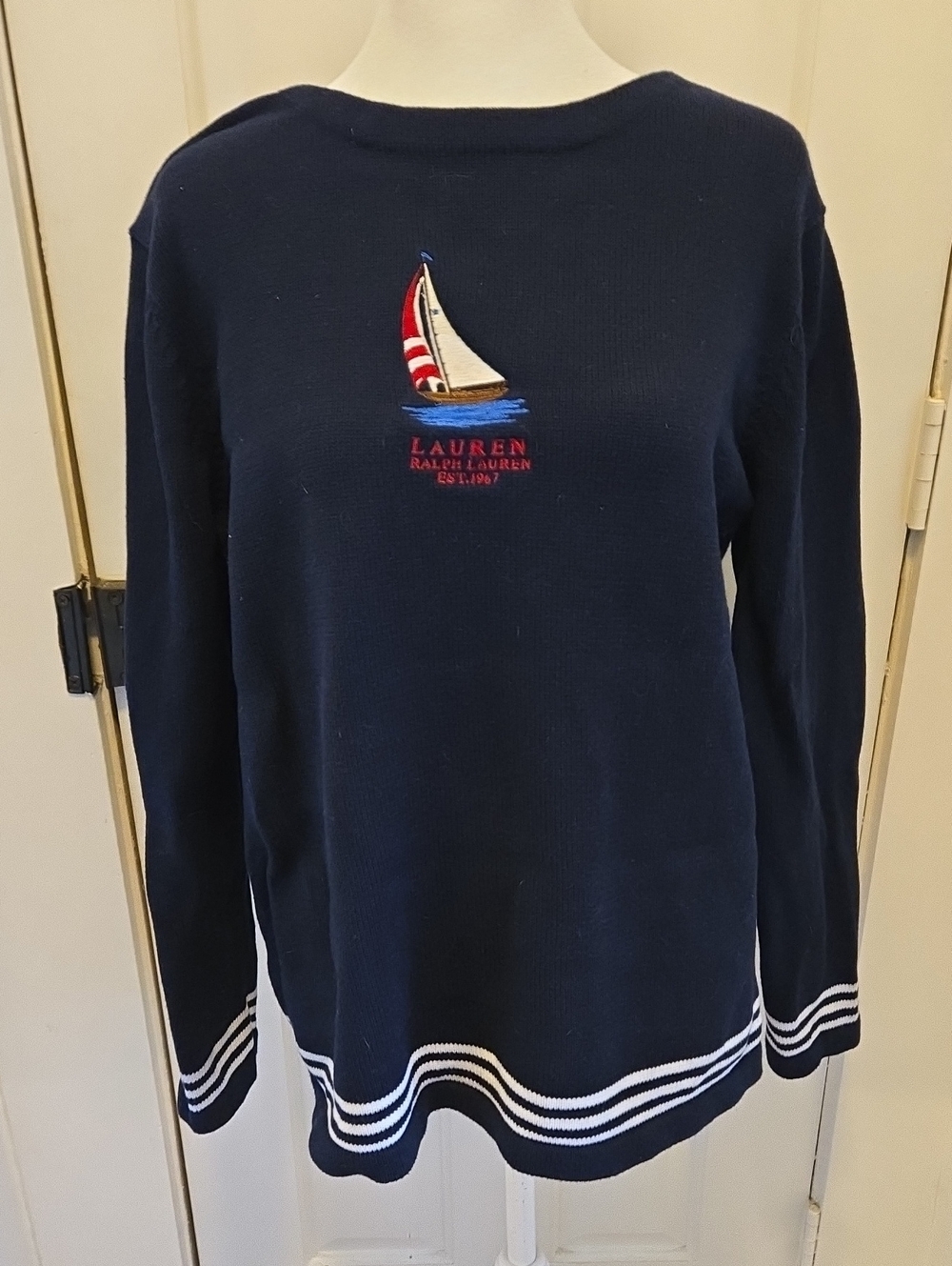 Ralph Lauren Navy And White Nautical Sweater Size L